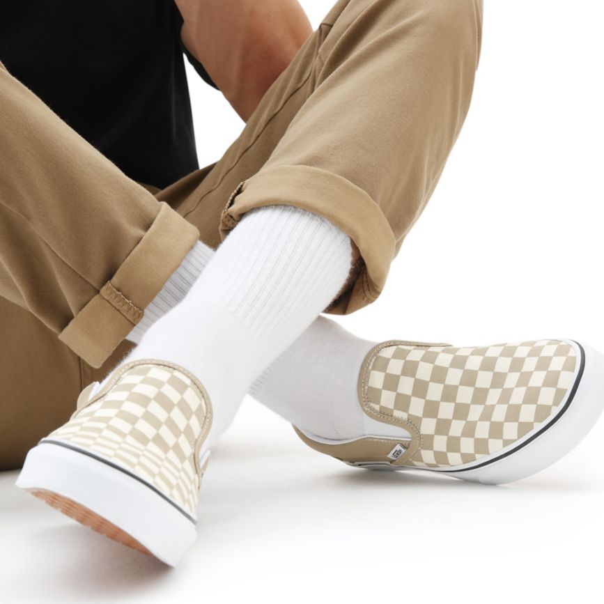 Vans Checkerboard Klasik Slip-On Ayakkabi Bej Rengi | VN200E5GZ82