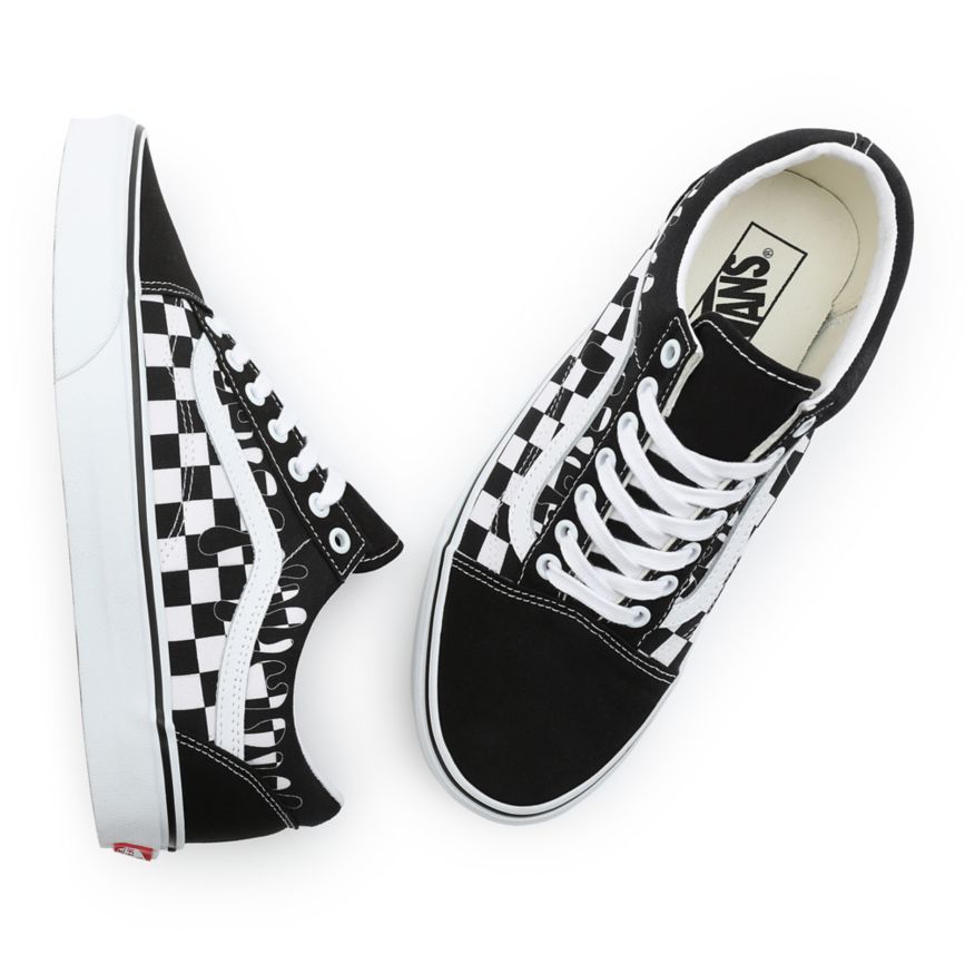 Vans Paint Drip Checkerboard Old Skool Ayakkabi Siyah | VN128M7MH14