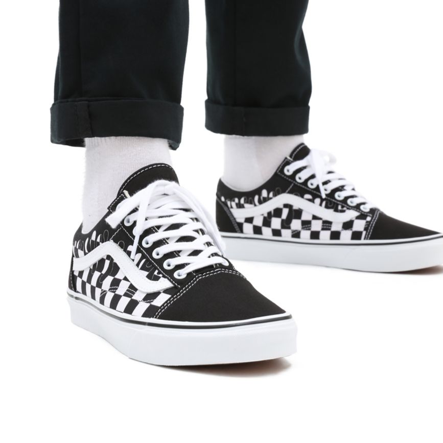 Vans Paint Drip Checkerboard Old Skool Ayakkabi Siyah | VN128M7MH14
