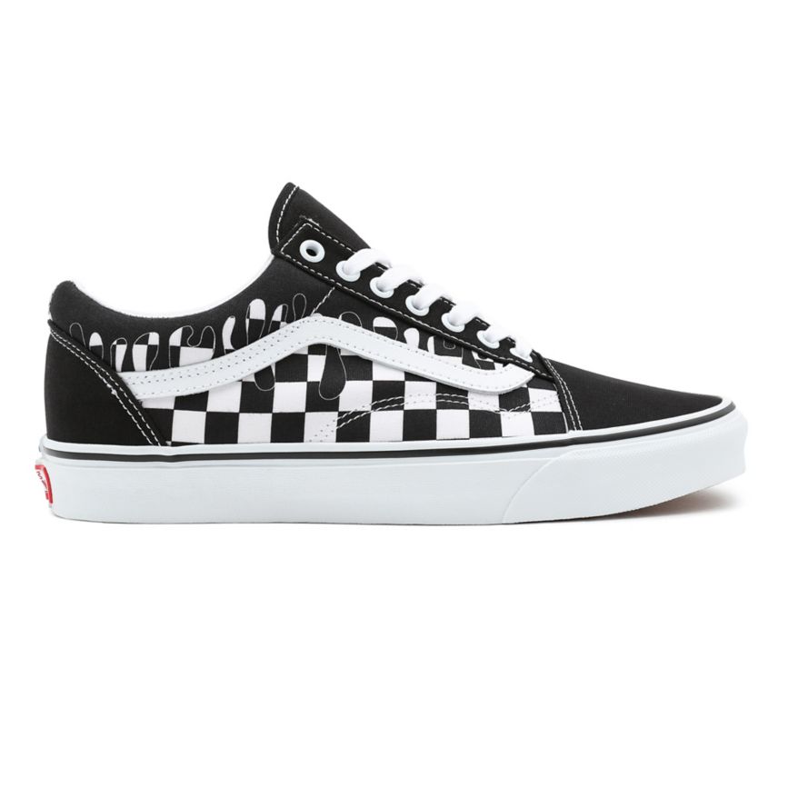 Vans Paint Drip Checkerboard Old Skool Ayakkabi Siyah | VN128M7MH14